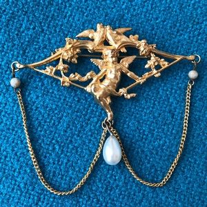 Vintage Antique gold plated? Angel Cupid pin